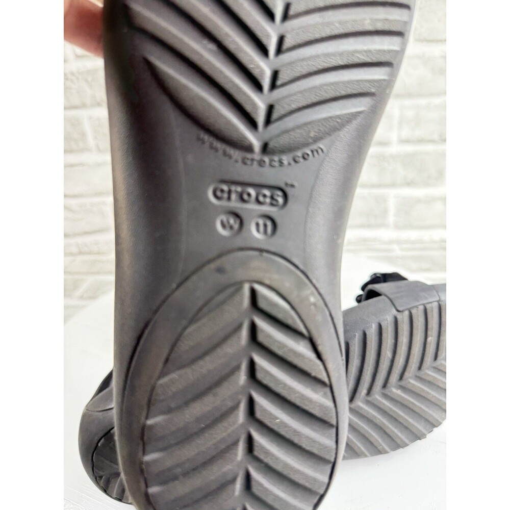 Crocs Serena Women's Size 11 Black T Strap Floral Embellish Bach Summer Sandals - Picture 9 of 12
